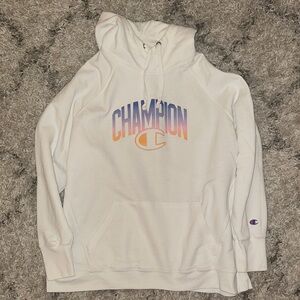 Champion White Hoodie with Multicolor Logo